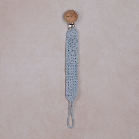 popcorn knit pacifier holder | blue