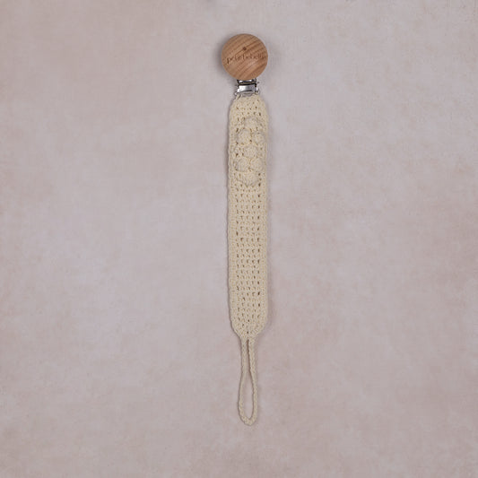 popcorn knit pacifier holder | ivory