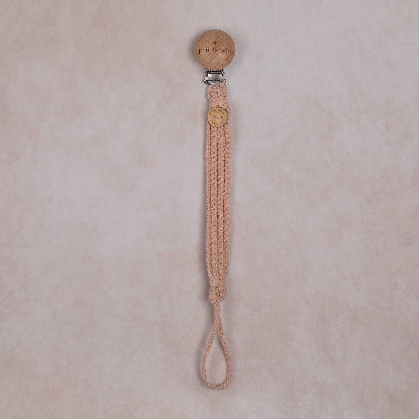 button knit pacifier holder | peach